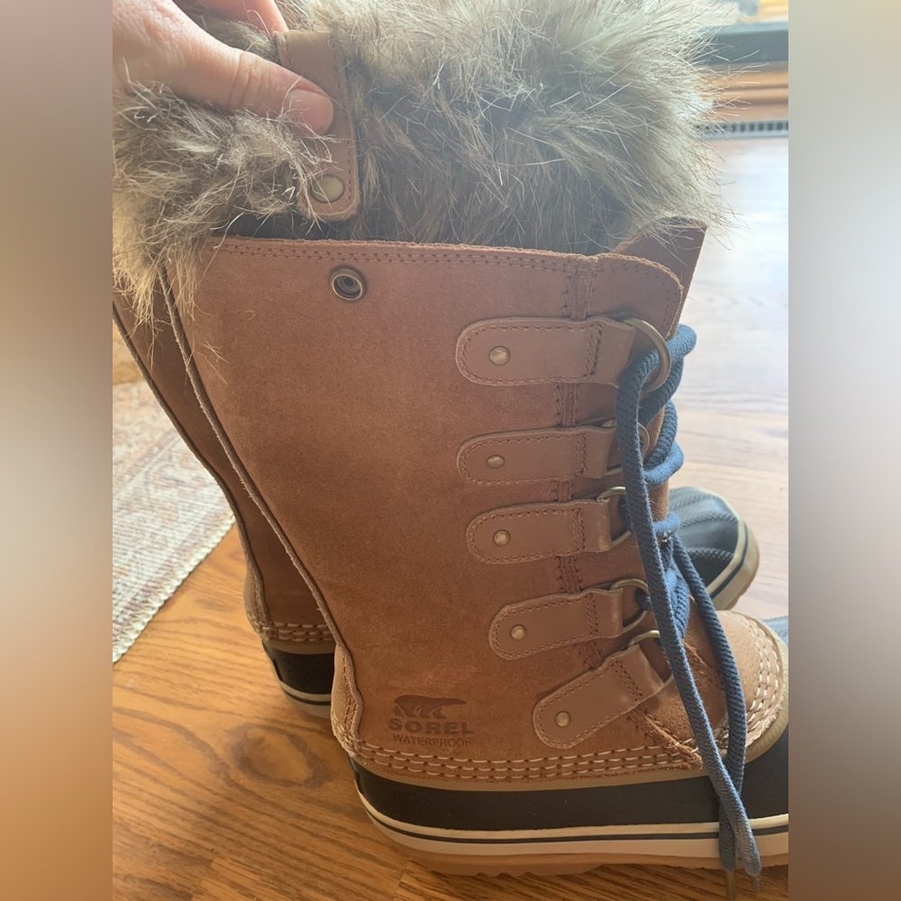 Sorel Tall Snow Boots Navy Blue Tan Women Shoe Size 7.5 Waterproof Footwear - Picture 3 of 6